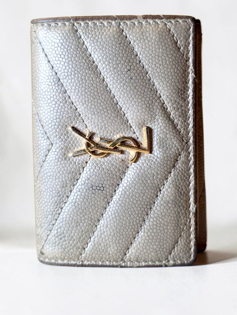 YSL Saint Laurent Chevron Quilted Compacr Wallet
